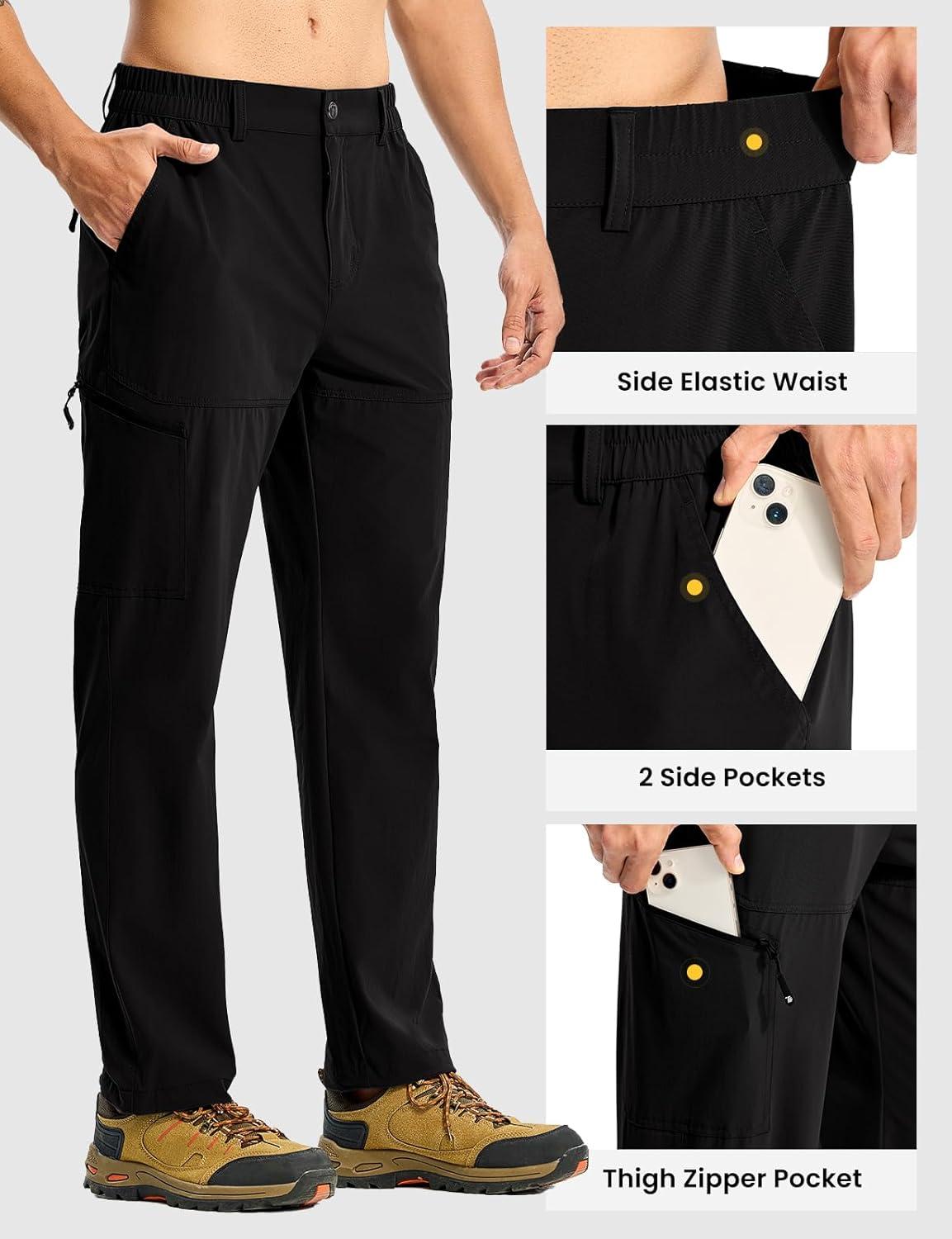 imageTBMPOY Mens Lightweight Hiking Pants Quick Dry 4 Pockets Stretch Water Resistant Travel Fishing Convertible Zip Cargo JoggerBlack
