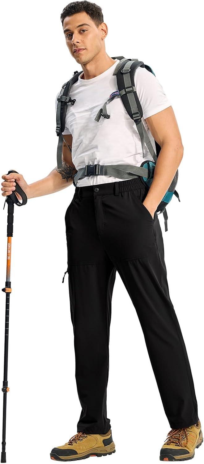 imageTBMPOY Mens Lightweight Hiking Pants Quick Dry 4 Pockets Stretch Water Resistant Travel Fishing Convertible Zip Cargo JoggerBlack