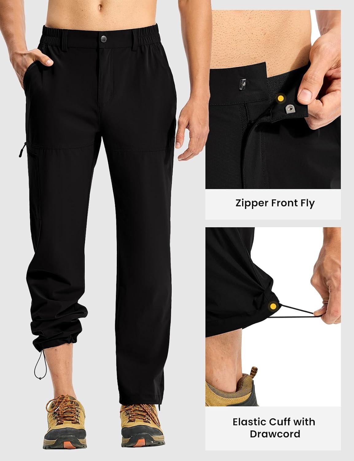 imageTBMPOY Mens Lightweight Hiking Pants Quick Dry 4 Pockets Stretch Water Resistant Travel Fishing Convertible Zip Cargo JoggerBlack