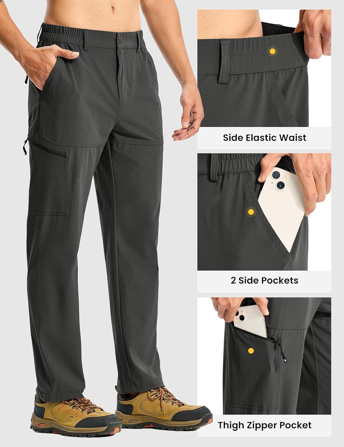 imageTBMPOY Mens Lightweight Hiking Pants Quick Dry 4 Pockets Stretch Water Resistant Travel Fishing Convertible Zip Cargo JoggerDark Grey