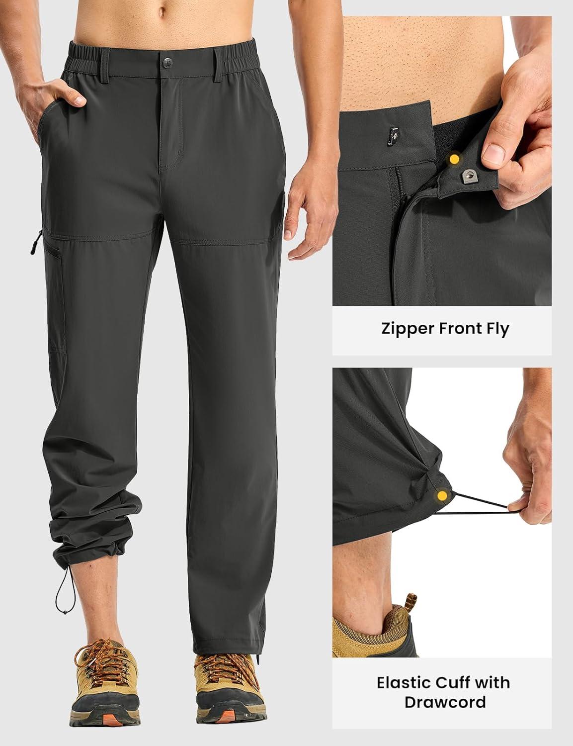 imageTBMPOY Mens Lightweight Hiking Pants Quick Dry 4 Pockets Stretch Water Resistant Travel Fishing Convertible Zip Cargo JoggerDark Grey
