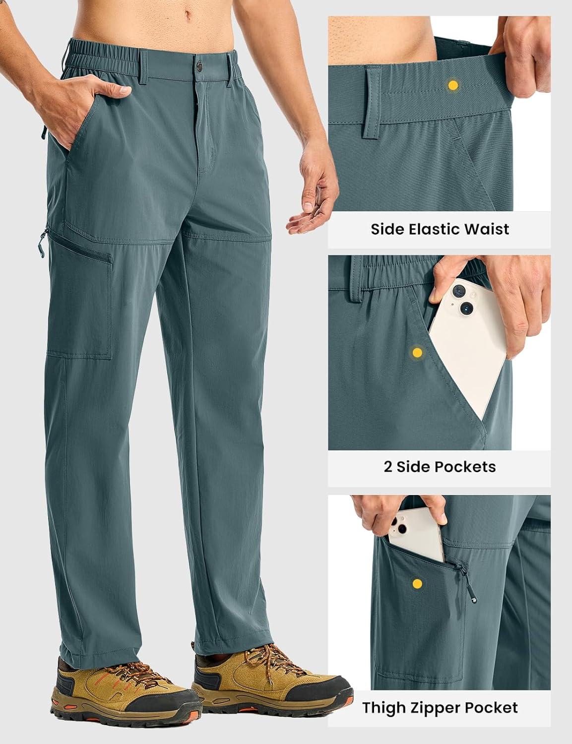 imageTBMPOY Mens Lightweight Hiking Pants Quick Dry 4 Pockets Stretch Water Resistant Travel Fishing Convertible Zip Cargo JoggerGrey Blue