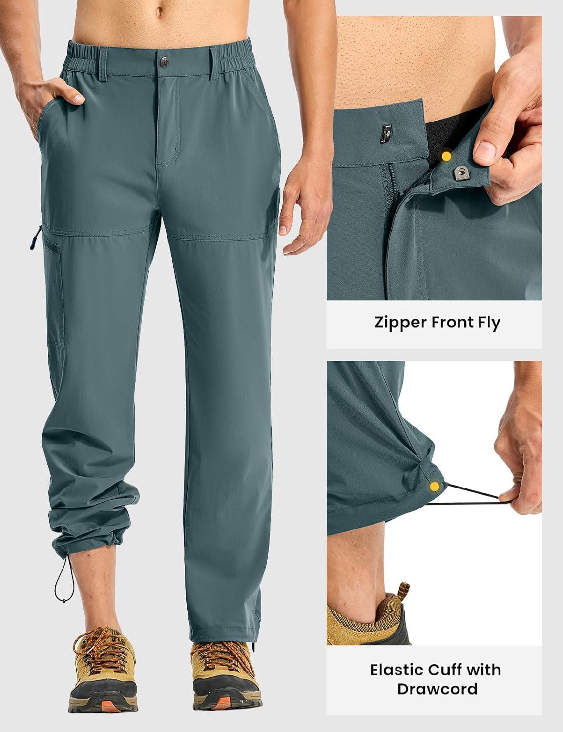 imageTBMPOY Mens Lightweight Hiking Pants Quick Dry 4 Pockets Stretch Water Resistant Travel Fishing Convertible Zip Cargo JoggerGrey Blue