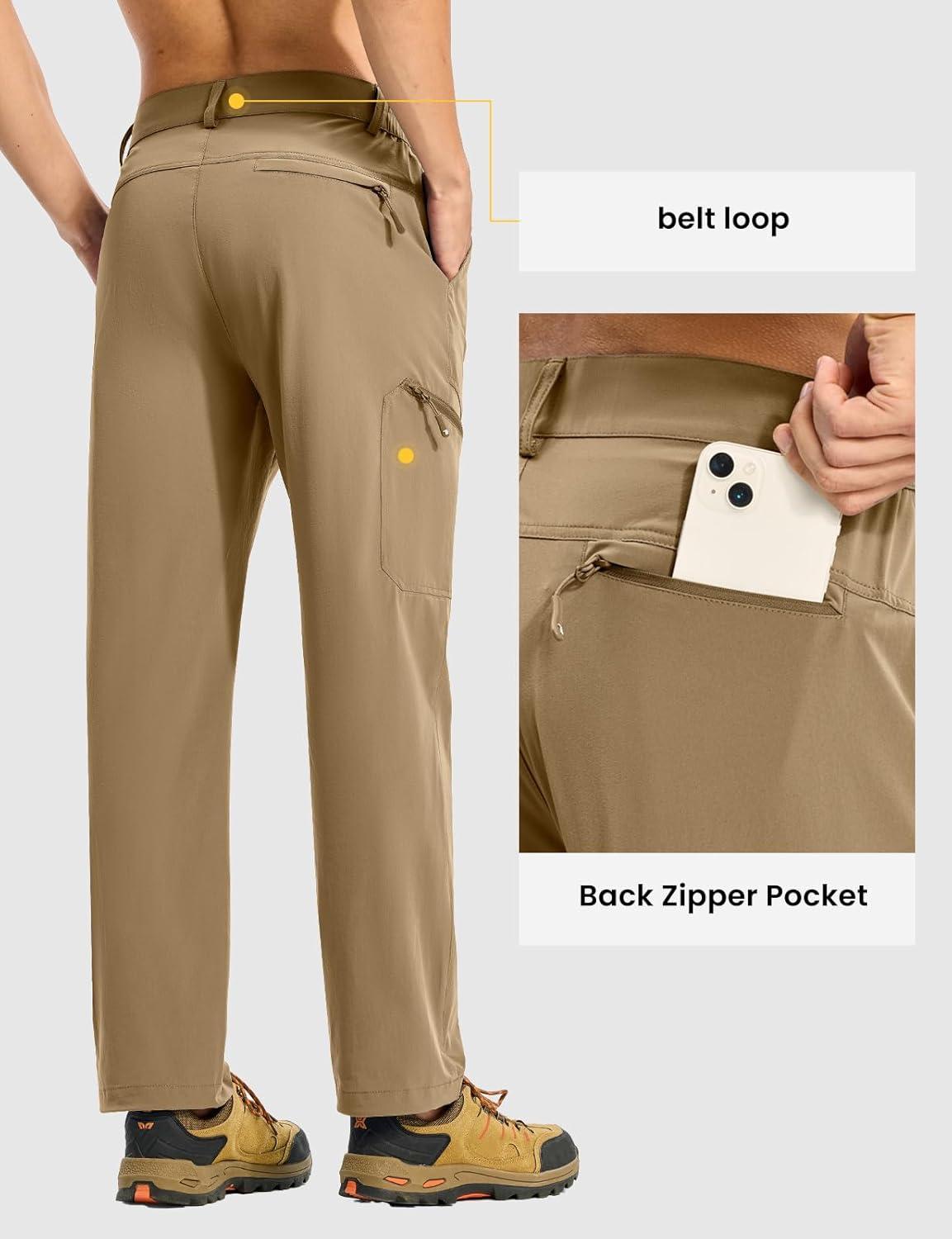 imageTBMPOY Mens Lightweight Hiking Pants Quick Dry 4 Pockets Stretch Water Resistant Travel Fishing Convertible Zip Cargo JoggerKhaki