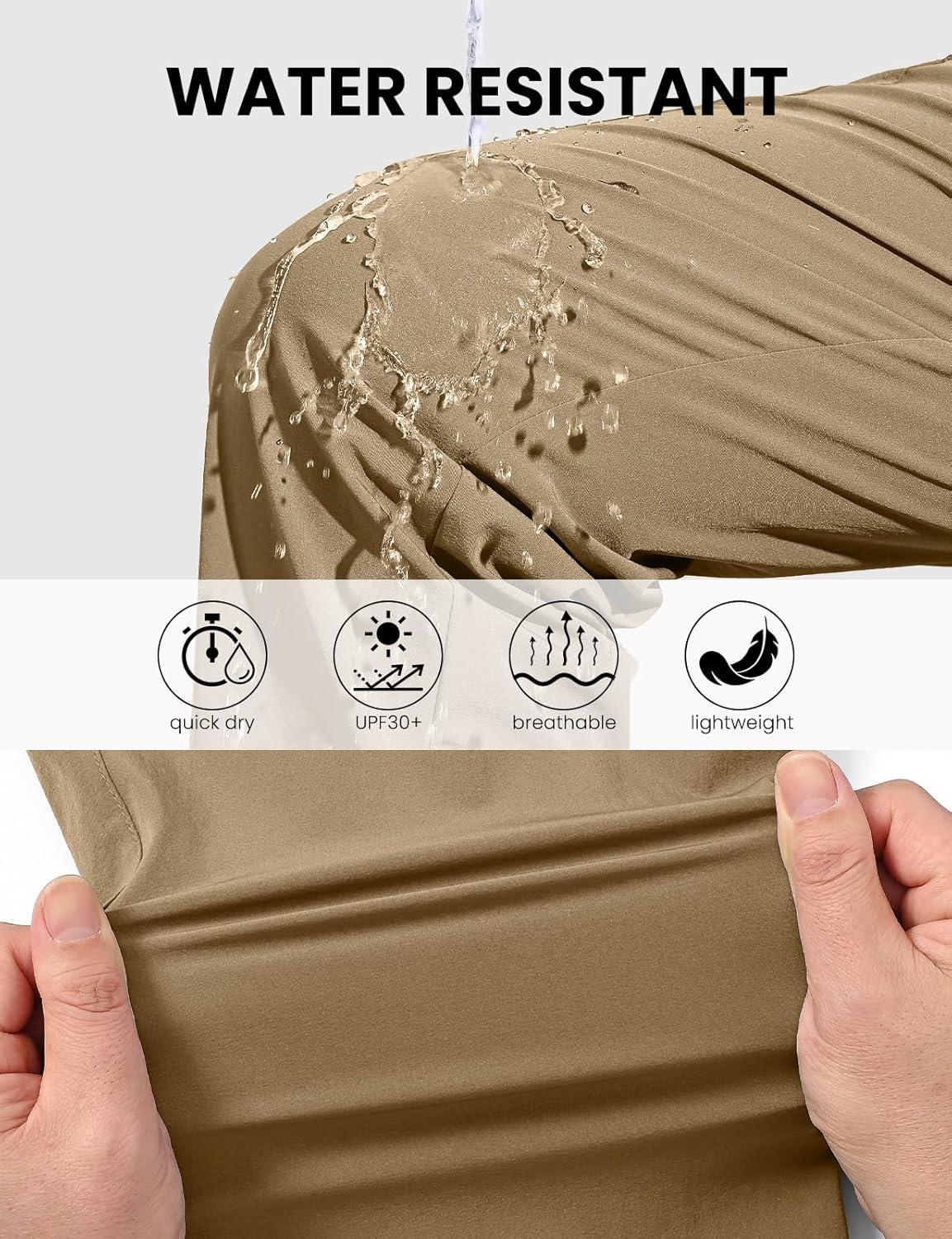 imageTBMPOY Mens Lightweight Hiking Pants Quick Dry 4 Pockets Stretch Water Resistant Travel Fishing Convertible Zip Cargo JoggerKhaki