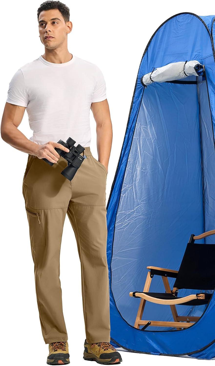 imageTBMPOY Mens Lightweight Hiking Pants Quick Dry 4 Pockets Stretch Water Resistant Travel Fishing Convertible Zip Cargo JoggerKhaki