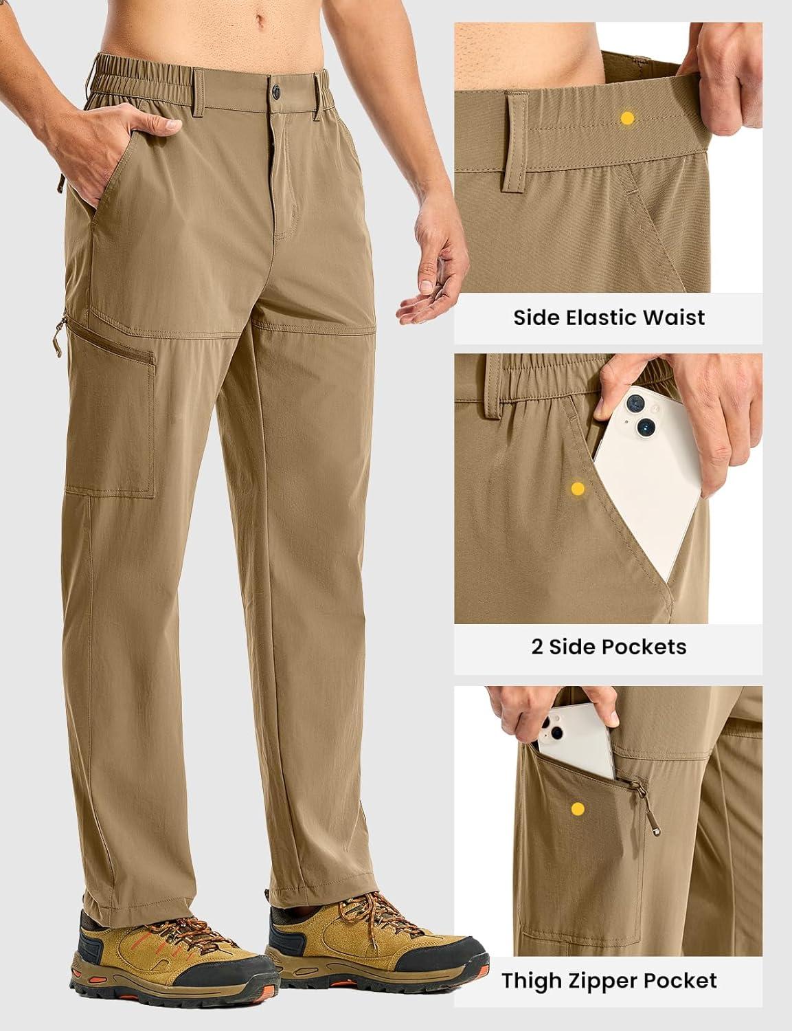 imageTBMPOY Mens Lightweight Hiking Pants Quick Dry 4 Pockets Stretch Water Resistant Travel Fishing Convertible Zip Cargo JoggerKhaki