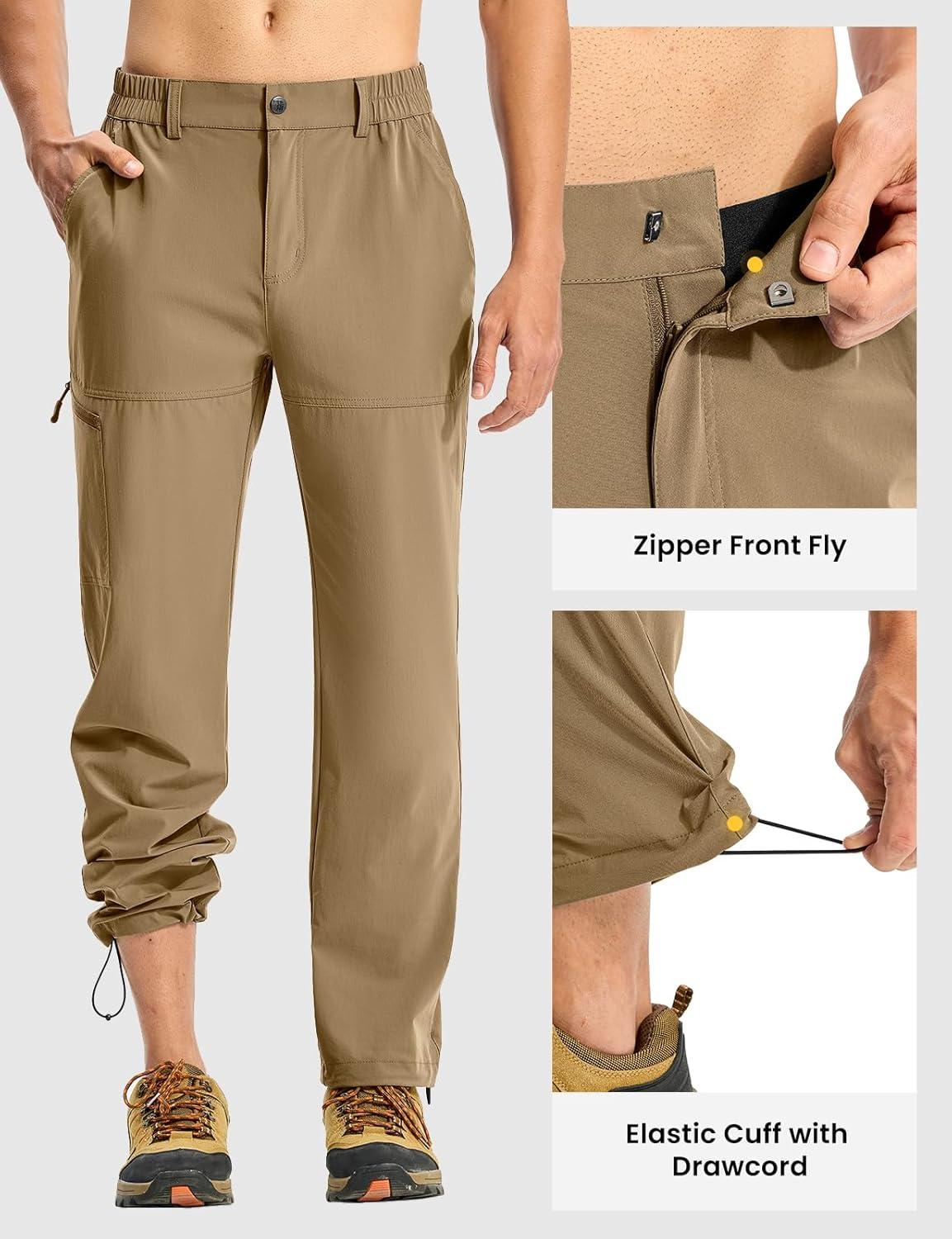 imageTBMPOY Mens Lightweight Hiking Pants Quick Dry 4 Pockets Stretch Water Resistant Travel Fishing Convertible Zip Cargo JoggerKhaki