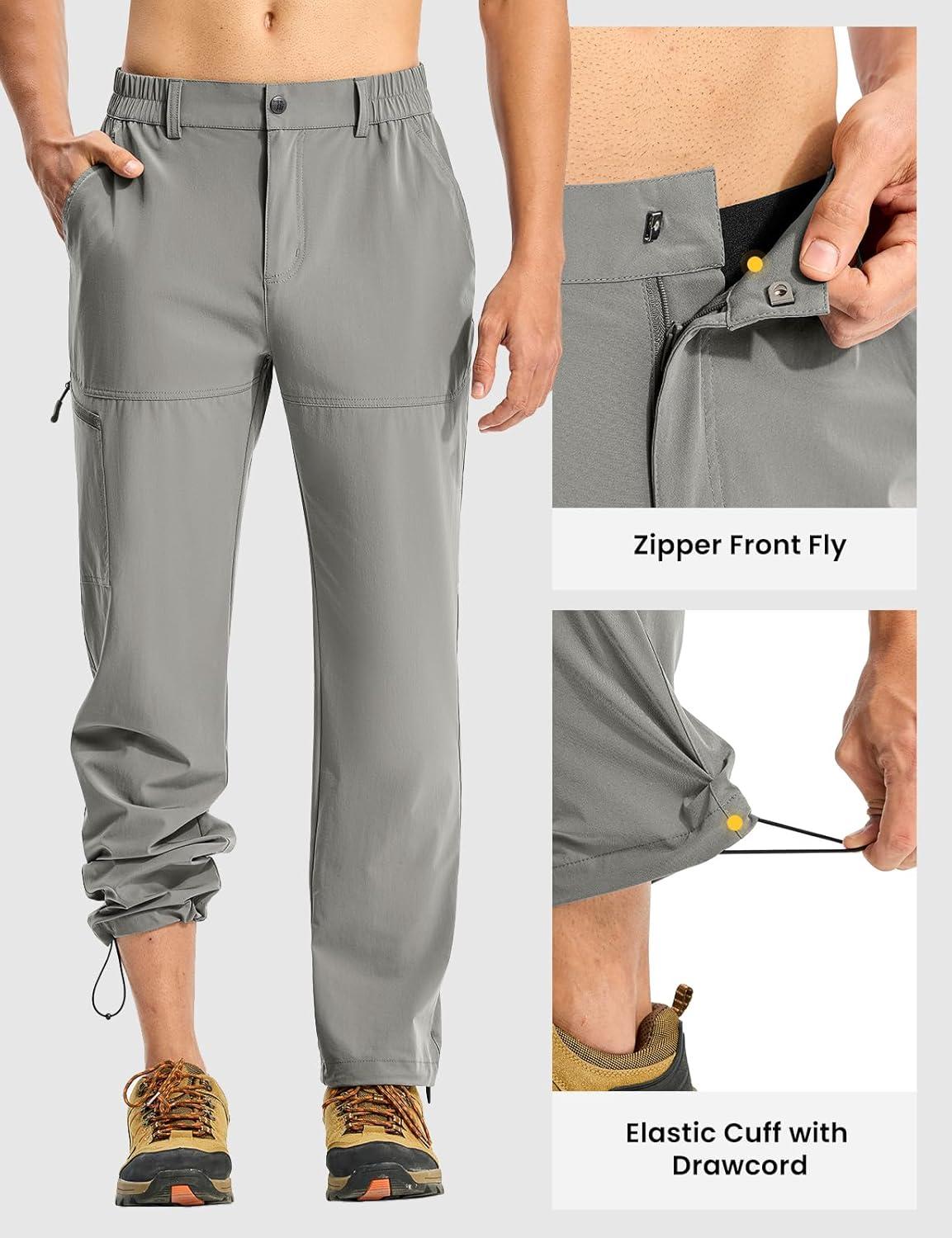 imageTBMPOY Mens Lightweight Hiking Pants Quick Dry 4 Pockets Stretch Water Resistant Travel Fishing Convertible Zip Cargo JoggerLight Grey