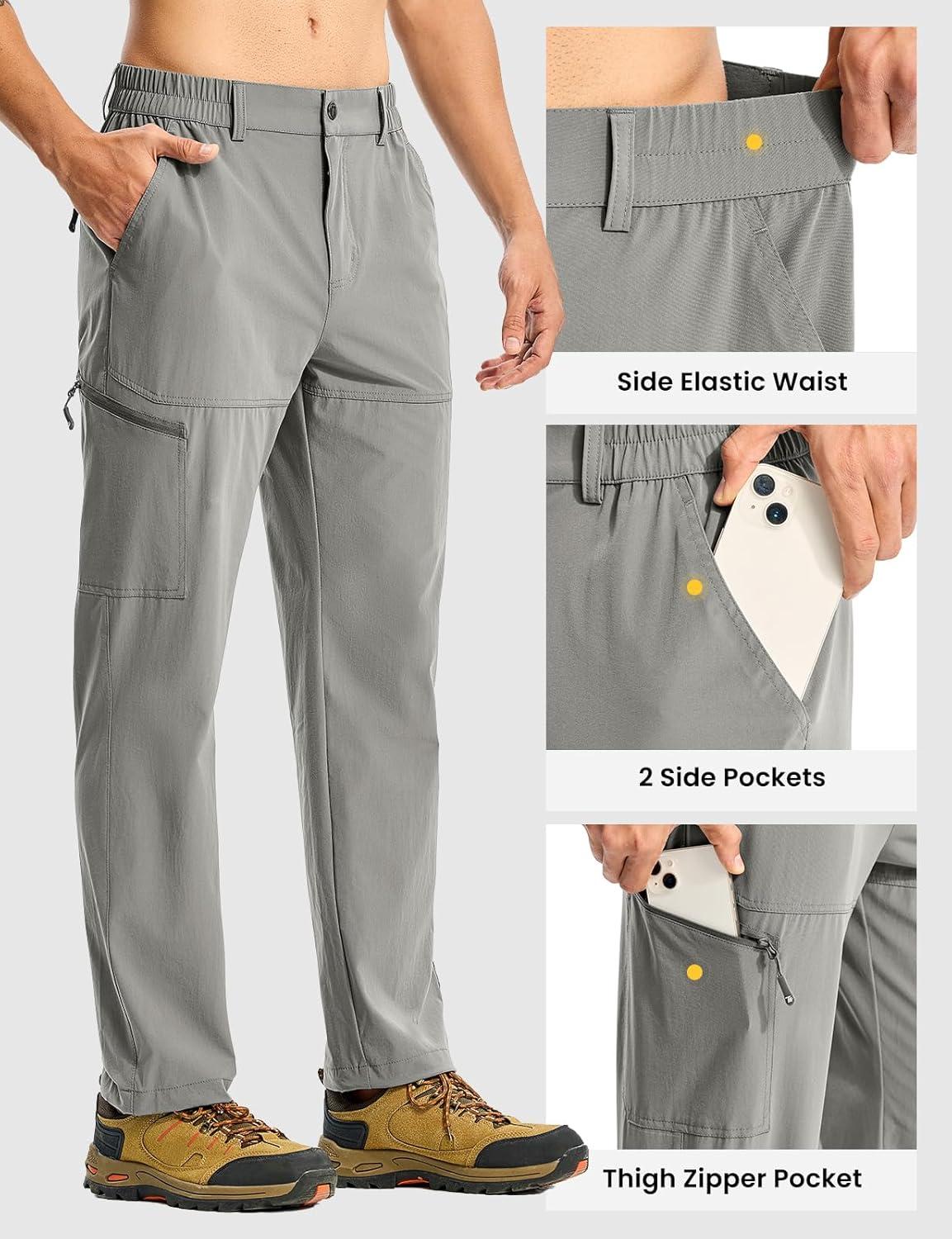 imageTBMPOY Mens Lightweight Hiking Pants Quick Dry 4 Pockets Stretch Water Resistant Travel Fishing Convertible Zip Cargo JoggerLight Grey