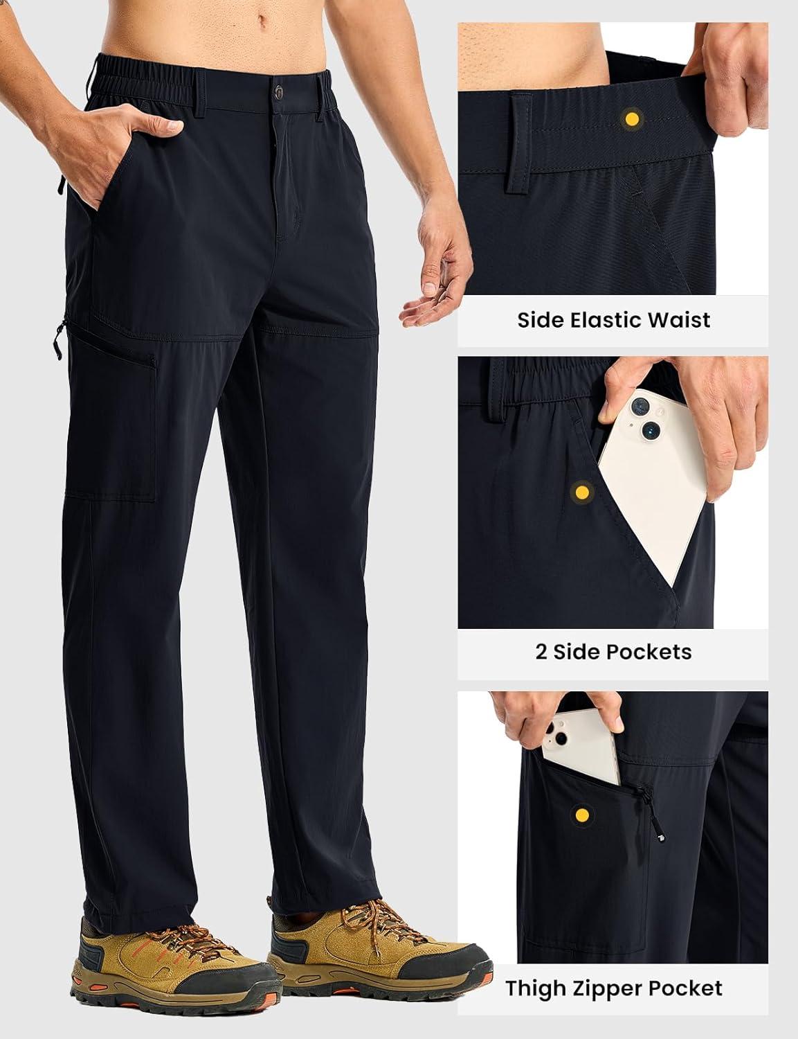 imageTBMPOY Mens Lightweight Hiking Pants Quick Dry 4 Pockets Stretch Water Resistant Travel Fishing Convertible Zip Cargo JoggerNavy