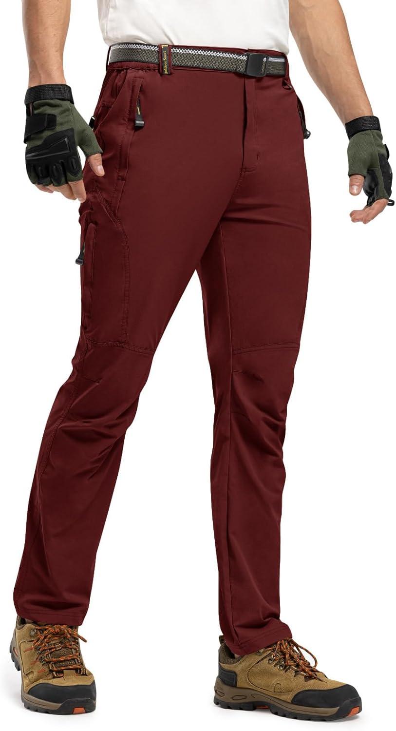 imageTBMPOY Mens Lightweight Hiking Pants with Belt 5 Zip Pockets Waterproof QuickDry Travel Fishing Work Outdoor PantsA10thin Wine Red