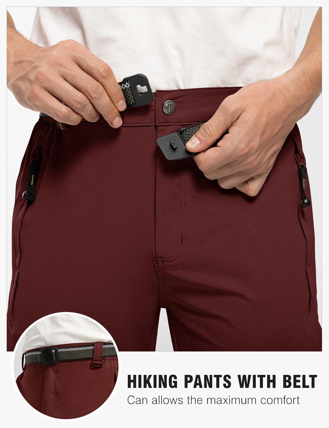 imageTBMPOY Mens Lightweight Hiking Pants with Belt 5 Zip Pockets Waterproof QuickDry Travel Fishing Work Outdoor PantsA10thin Wine Red