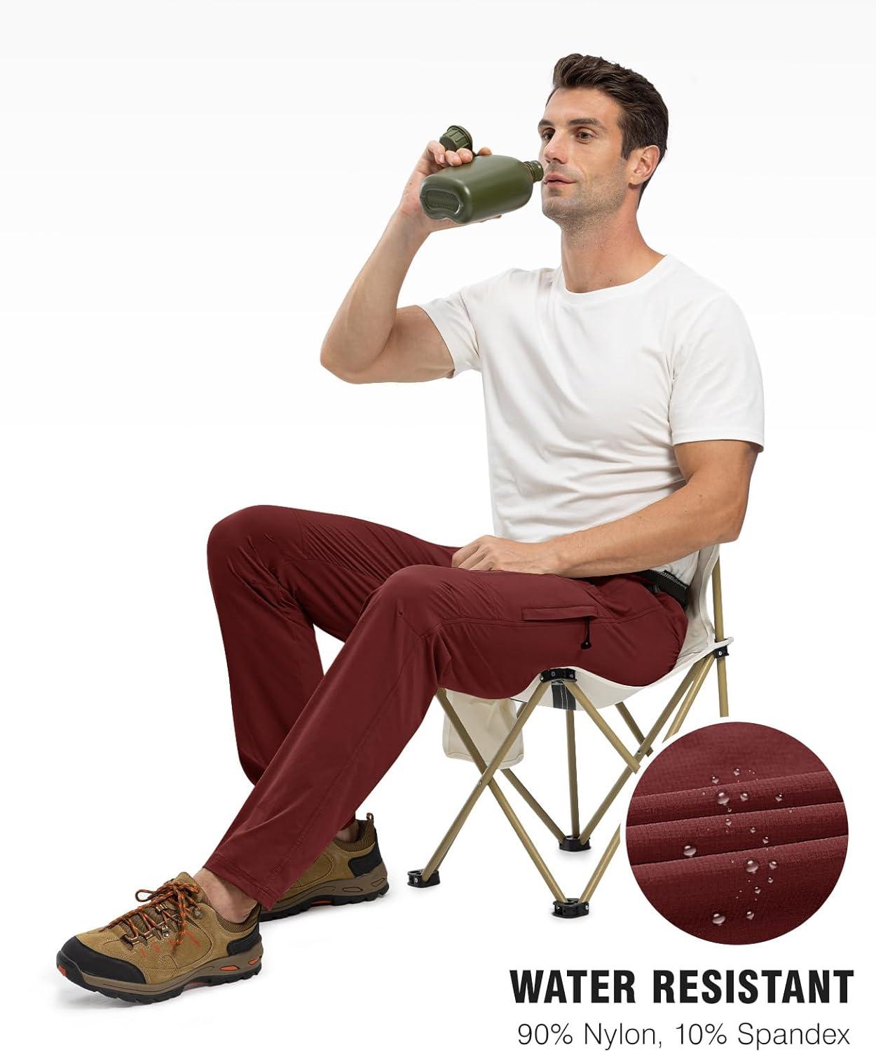 imageTBMPOY Mens Lightweight Hiking Pants with Belt 5 Zip Pockets Waterproof QuickDry Travel Fishing Work Outdoor PantsA10thin Wine Red