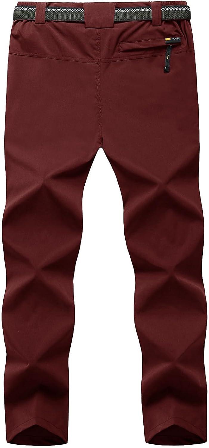 imageTBMPOY Mens Lightweight Hiking Pants with Belt 5 Zip Pockets Waterproof QuickDry Travel Fishing Work Outdoor PantsA10thin Wine Red