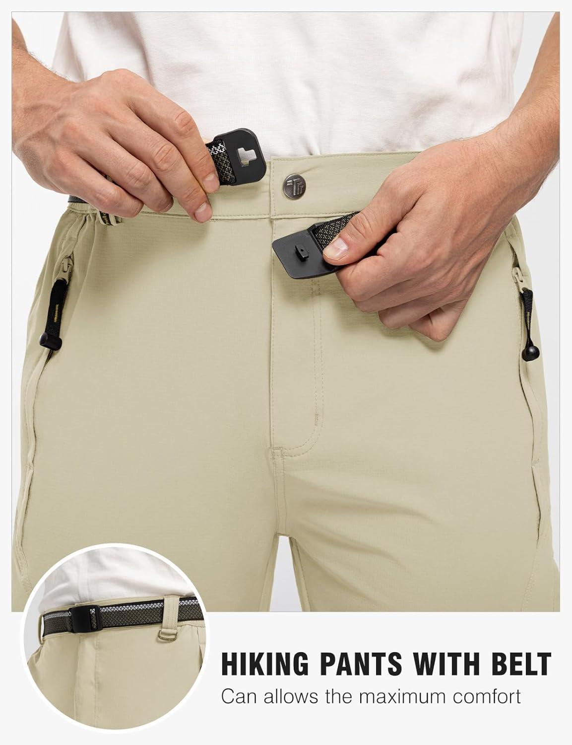 imageTBMPOY Mens Lightweight Hiking Pants with Belt 5 Zip Pockets Waterproof QuickDry Travel Fishing Work Outdoor PantsA11thin Creamy White