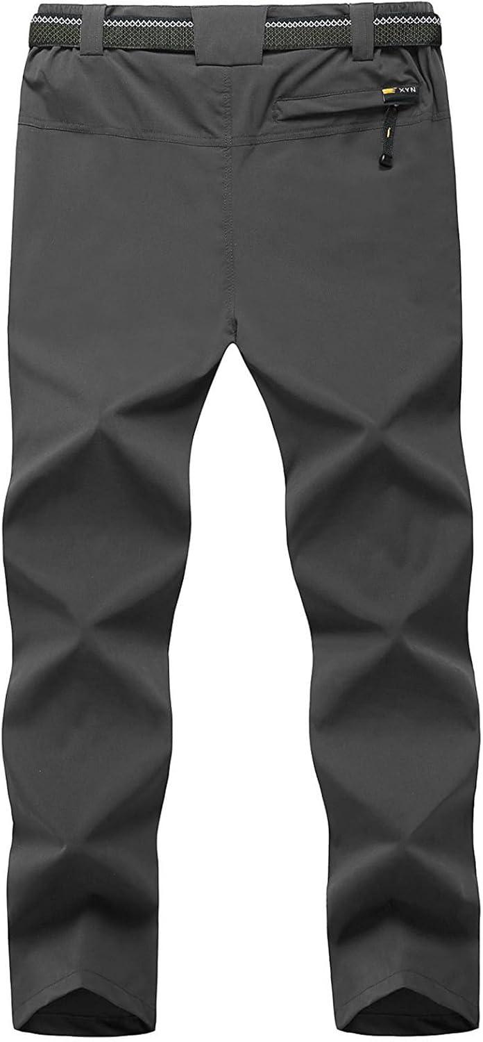 imageTBMPOY Mens Lightweight Hiking Pants with Belt 5 Zip Pockets Waterproof QuickDry Travel Fishing Work Outdoor PantsA1thin Dark Grey
