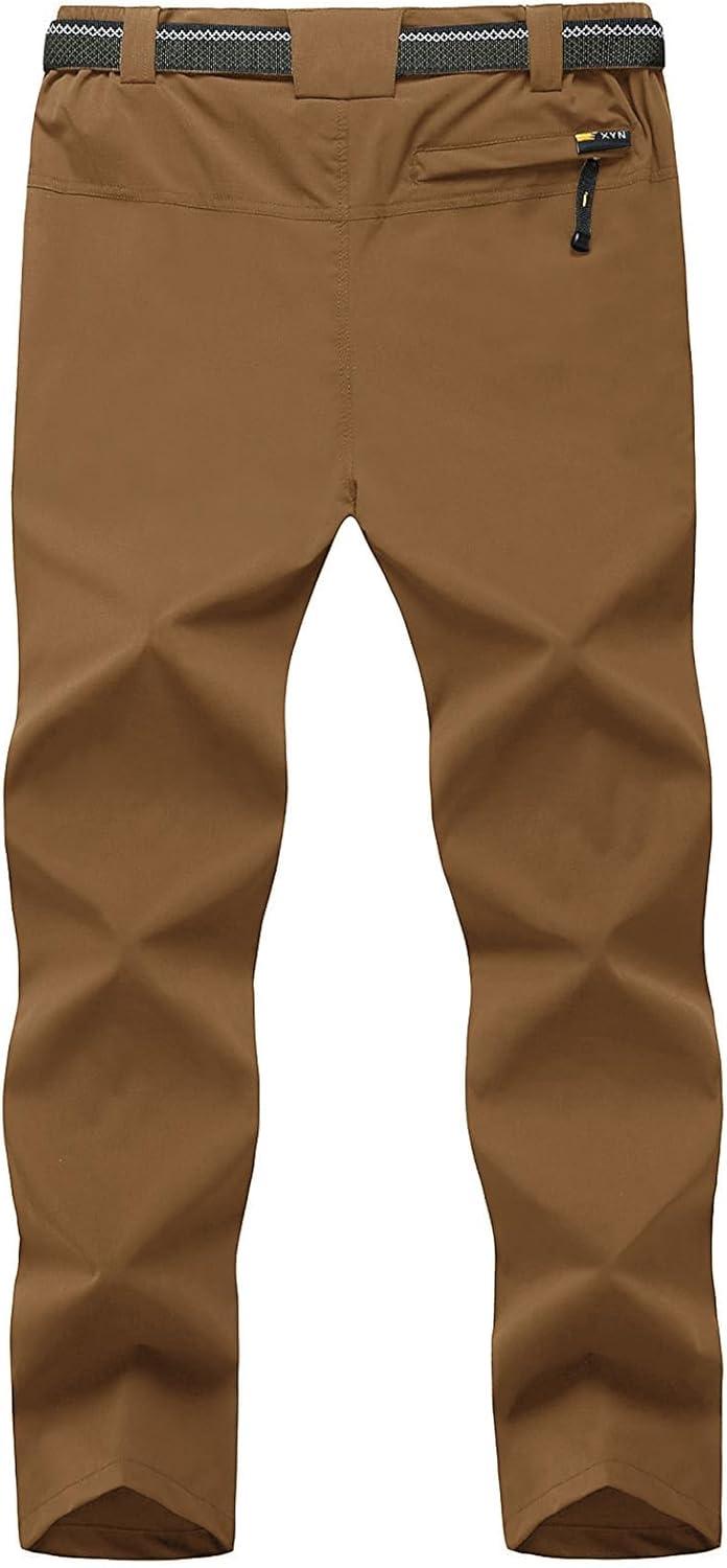 imageTBMPOY Mens Lightweight Hiking Pants with Belt 5 Zip Pockets Waterproof QuickDry Travel Fishing Work Outdoor PantsA21light Brown