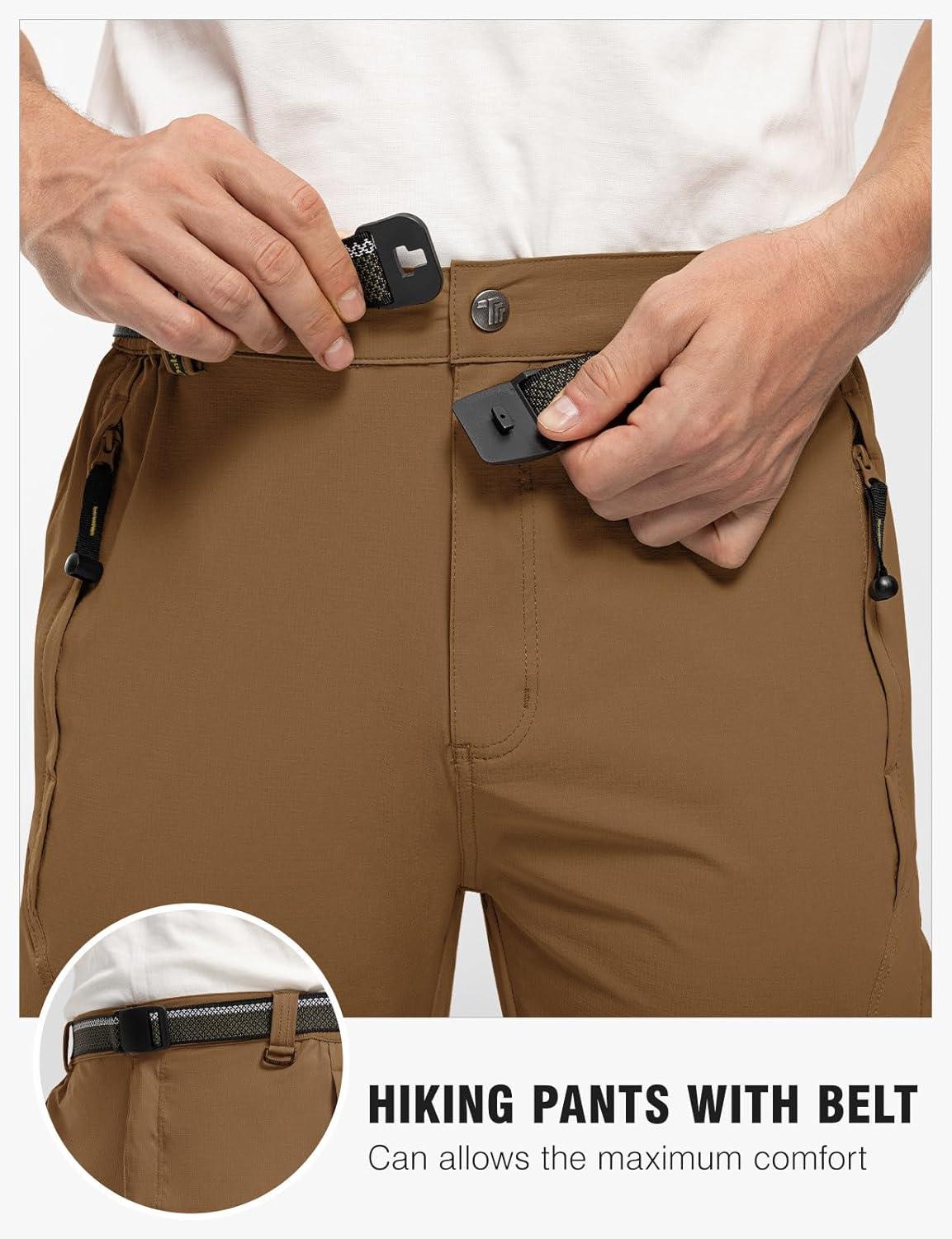 imageTBMPOY Mens Lightweight Hiking Pants with Belt 5 Zip Pockets Waterproof QuickDry Travel Fishing Work Outdoor PantsA21light Brown