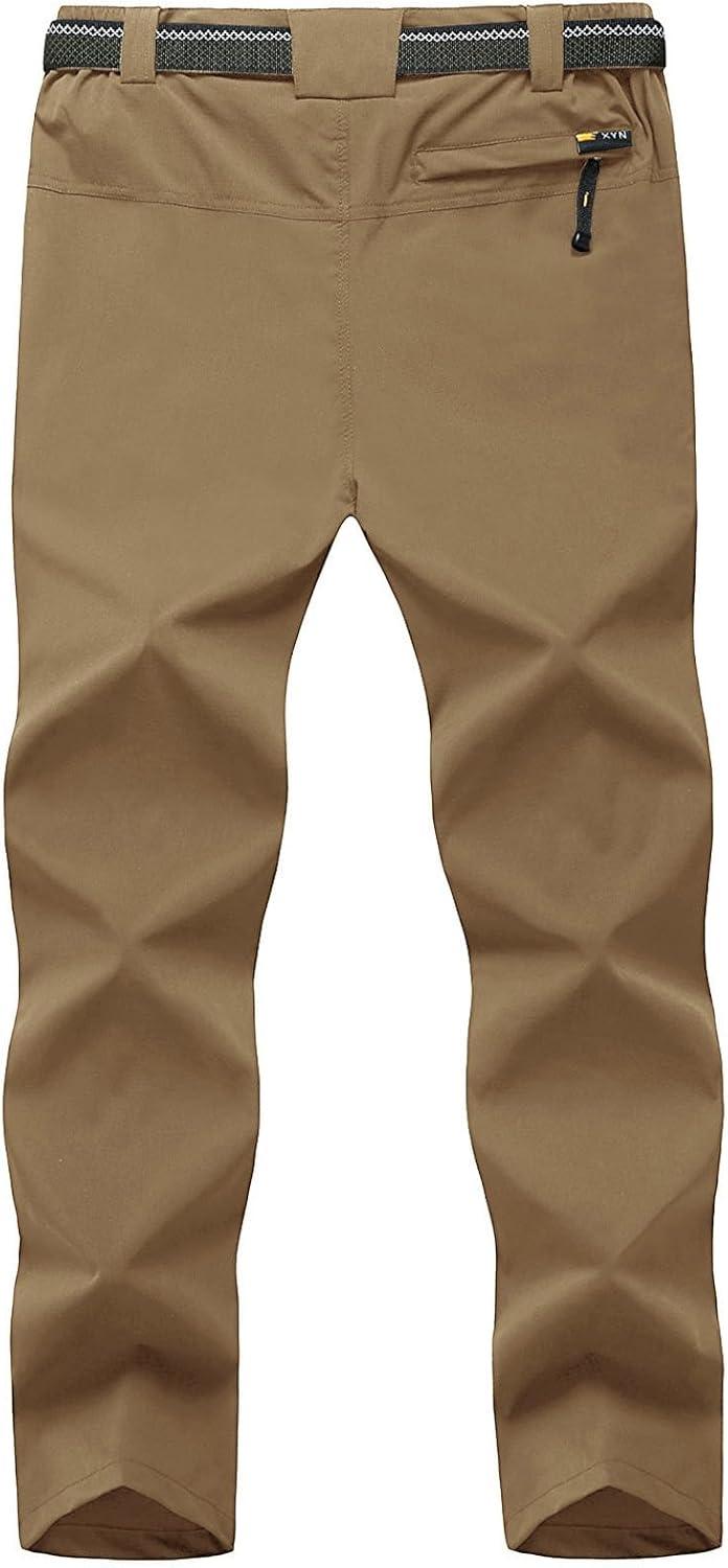 imageTBMPOY Mens Lightweight Hiking Pants with Belt 5 Zip Pockets Waterproof QuickDry Travel Fishing Work Outdoor PantsA22light Brown