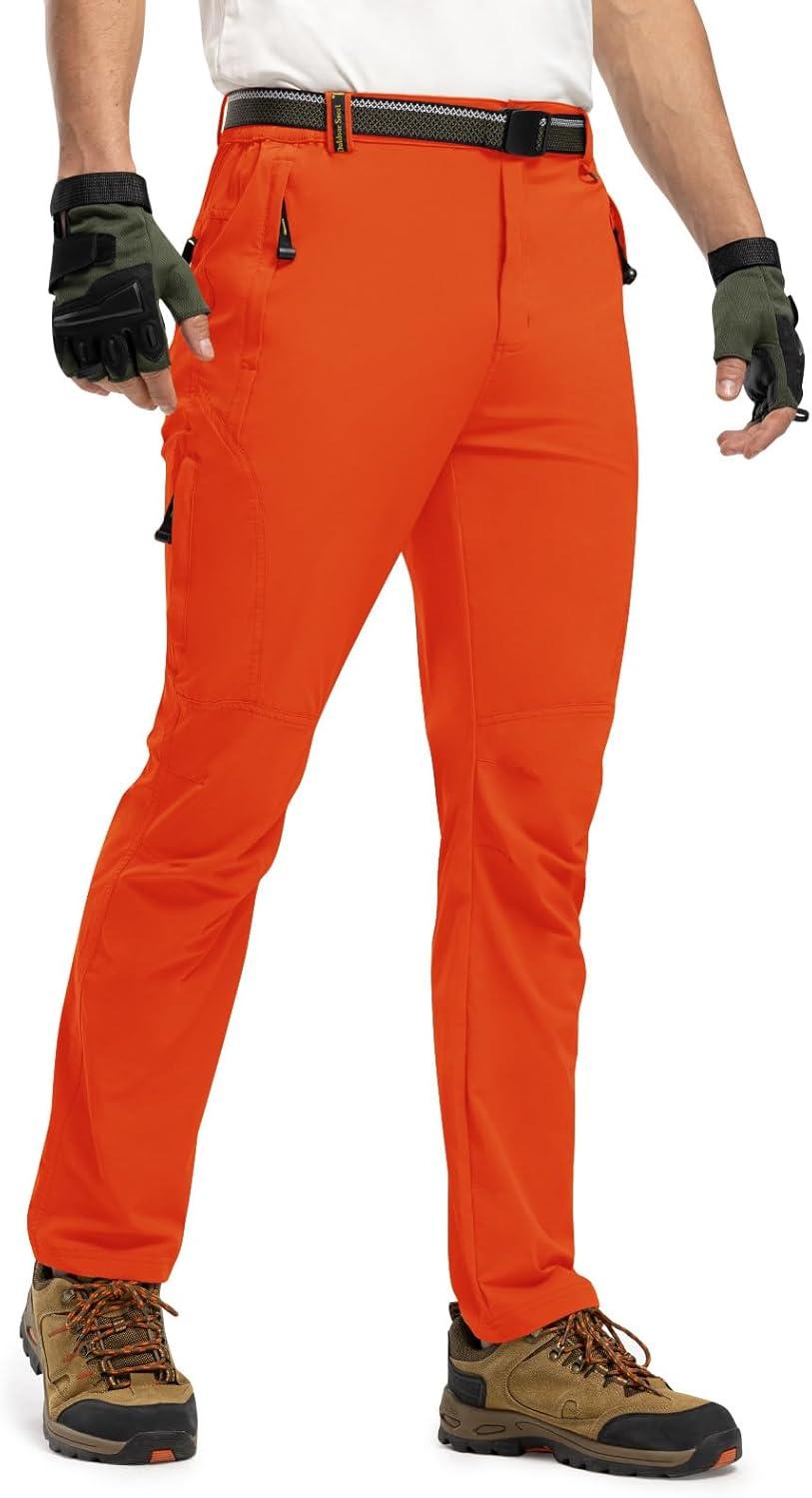 imageTBMPOY Mens Lightweight Hiking Pants with Belt 5 Zip Pockets Waterproof QuickDry Travel Fishing Work Outdoor PantsA26tangerine