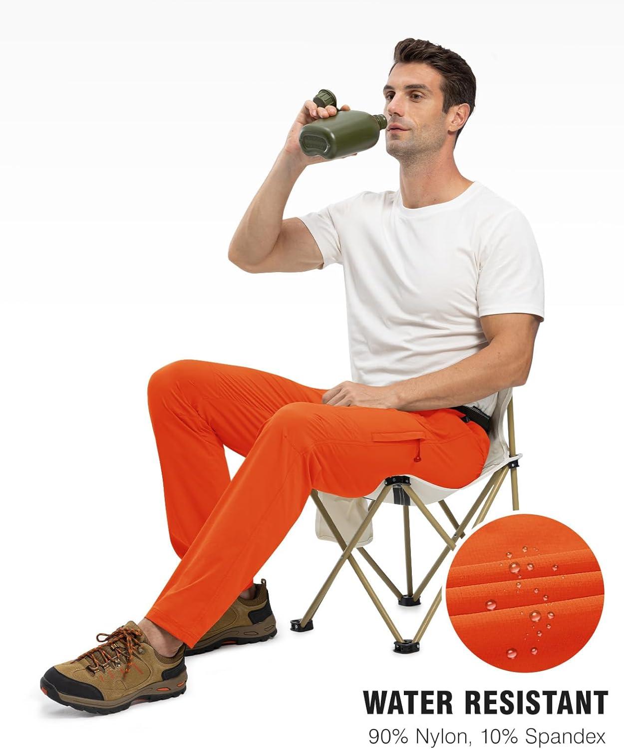imageTBMPOY Mens Lightweight Hiking Pants with Belt 5 Zip Pockets Waterproof QuickDry Travel Fishing Work Outdoor PantsA26tangerine