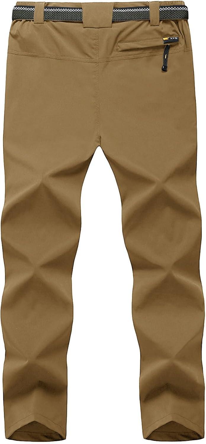 imageTBMPOY Mens Lightweight Hiking Pants with Belt 5 Zip Pockets Waterproof QuickDry Travel Fishing Work Outdoor PantsA27thin Light Coffee