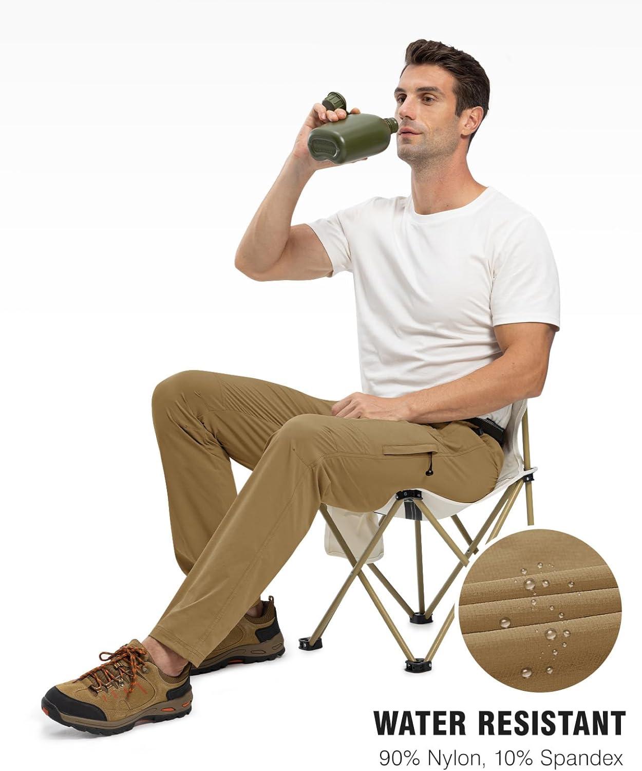 imageTBMPOY Mens Lightweight Hiking Pants with Belt 5 Zip Pockets Waterproof QuickDry Travel Fishing Work Outdoor PantsA27thin Light Coffee