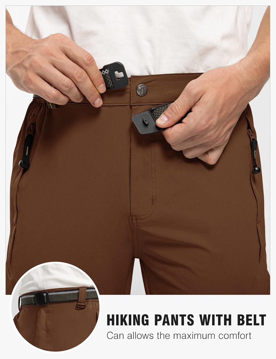imageTBMPOY Mens Lightweight Hiking Pants with Belt 5 Zip Pockets Waterproof QuickDry Travel Fishing Work Outdoor PantsA28thin Dark Brown