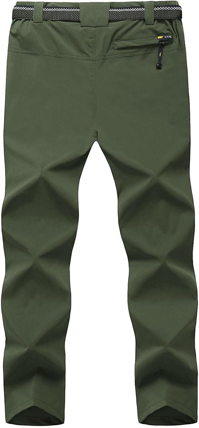 imageTBMPOY Mens Lightweight Hiking Pants with Belt 5 Zip Pockets Waterproof QuickDry Travel Fishing Work Outdoor PantsA29thin Blackish Green