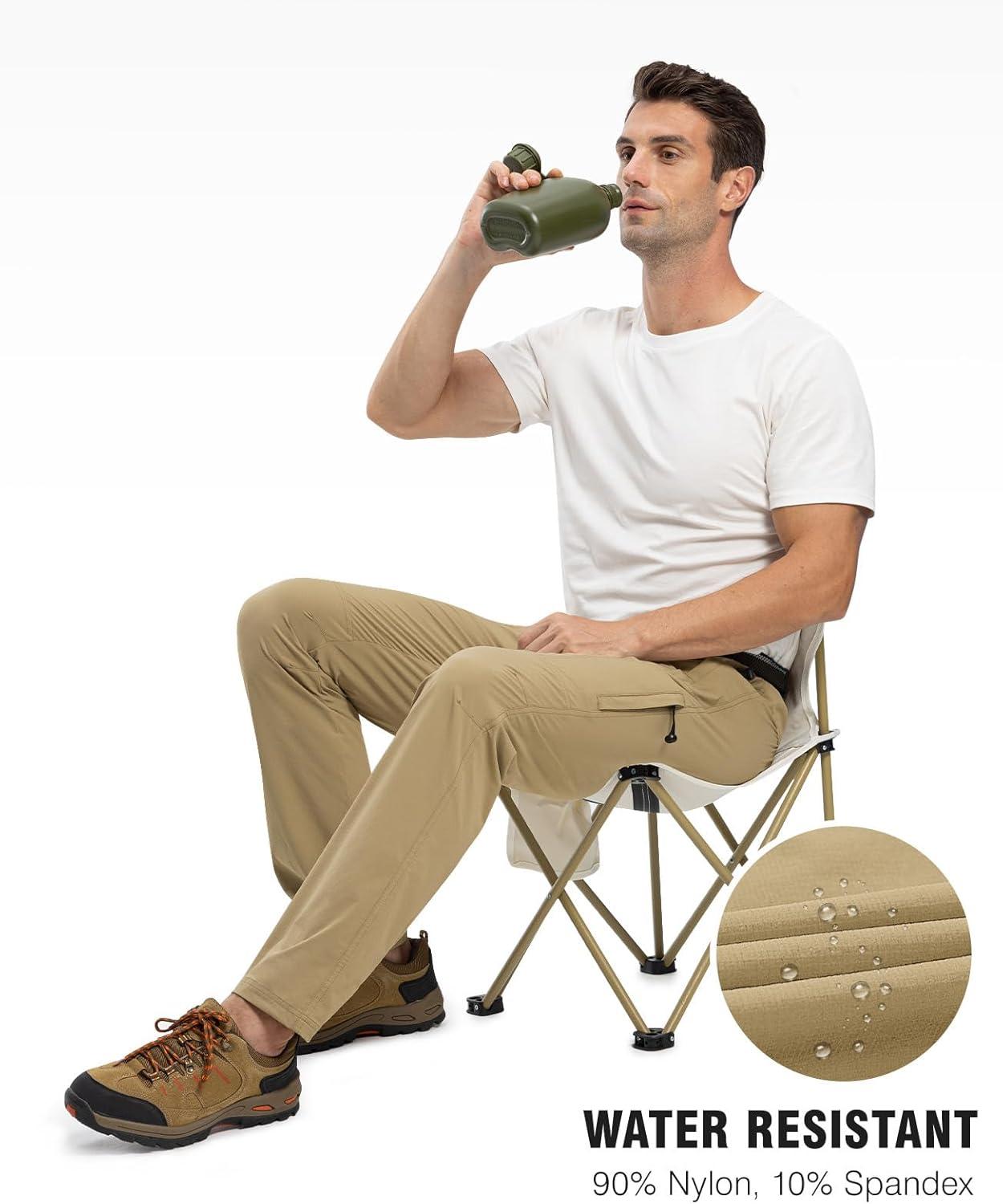 imageTBMPOY Mens Lightweight Hiking Pants with Belt 5 Zip Pockets Waterproof QuickDry Travel Fishing Work Outdoor PantsA2thin Khaki