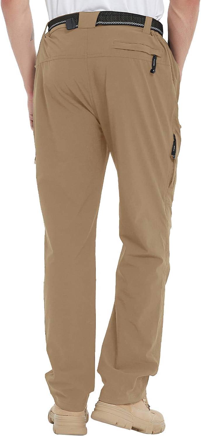 imageTBMPOY Mens Lightweight Hiking Pants with Belt 5 Zip Pockets Waterproof QuickDry Travel Fishing Work Outdoor PantsA2thin Khaki