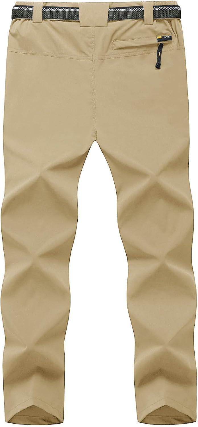 imageTBMPOY Mens Lightweight Hiking Pants with Belt 5 Zip Pockets Waterproof QuickDry Travel Fishing Work Outdoor PantsA30thin Beige Brown