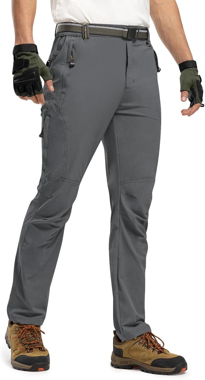 imageTBMPOY Mens Lightweight Hiking Pants with Belt 5 Zip Pockets Waterproof QuickDry Travel Fishing Work Outdoor PantsA31thin Charcoal Grey