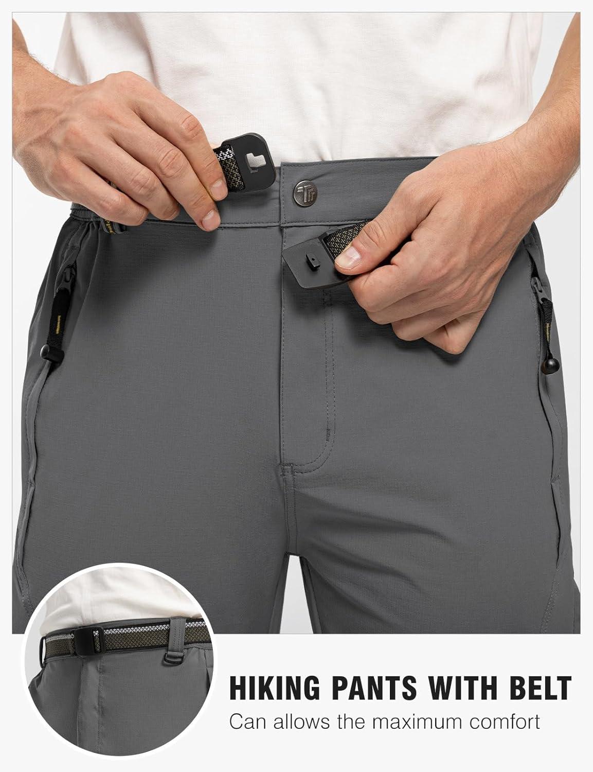imageTBMPOY Mens Lightweight Hiking Pants with Belt 5 Zip Pockets Waterproof QuickDry Travel Fishing Work Outdoor PantsA31thin Charcoal Grey
