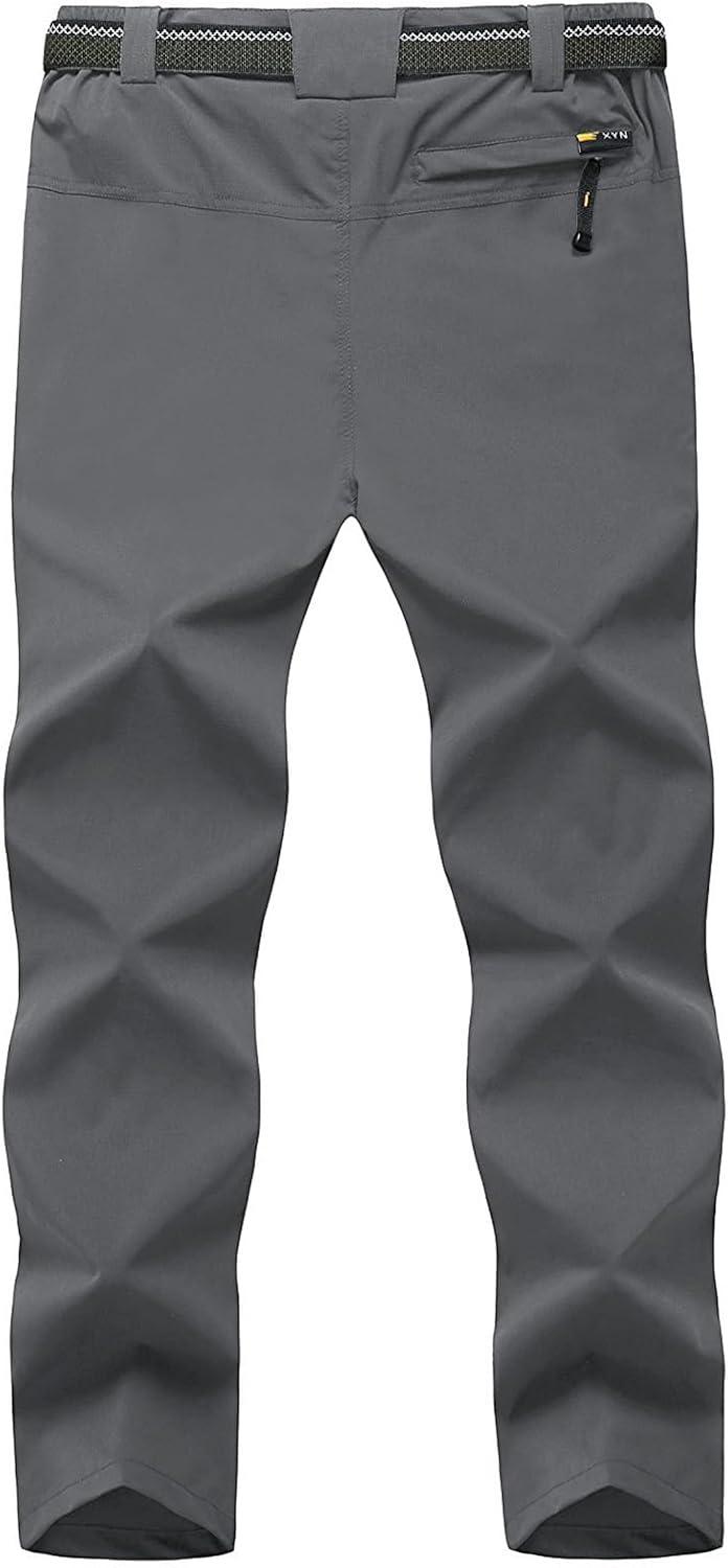 imageTBMPOY Mens Lightweight Hiking Pants with Belt 5 Zip Pockets Waterproof QuickDry Travel Fishing Work Outdoor PantsA31thin Charcoal Grey