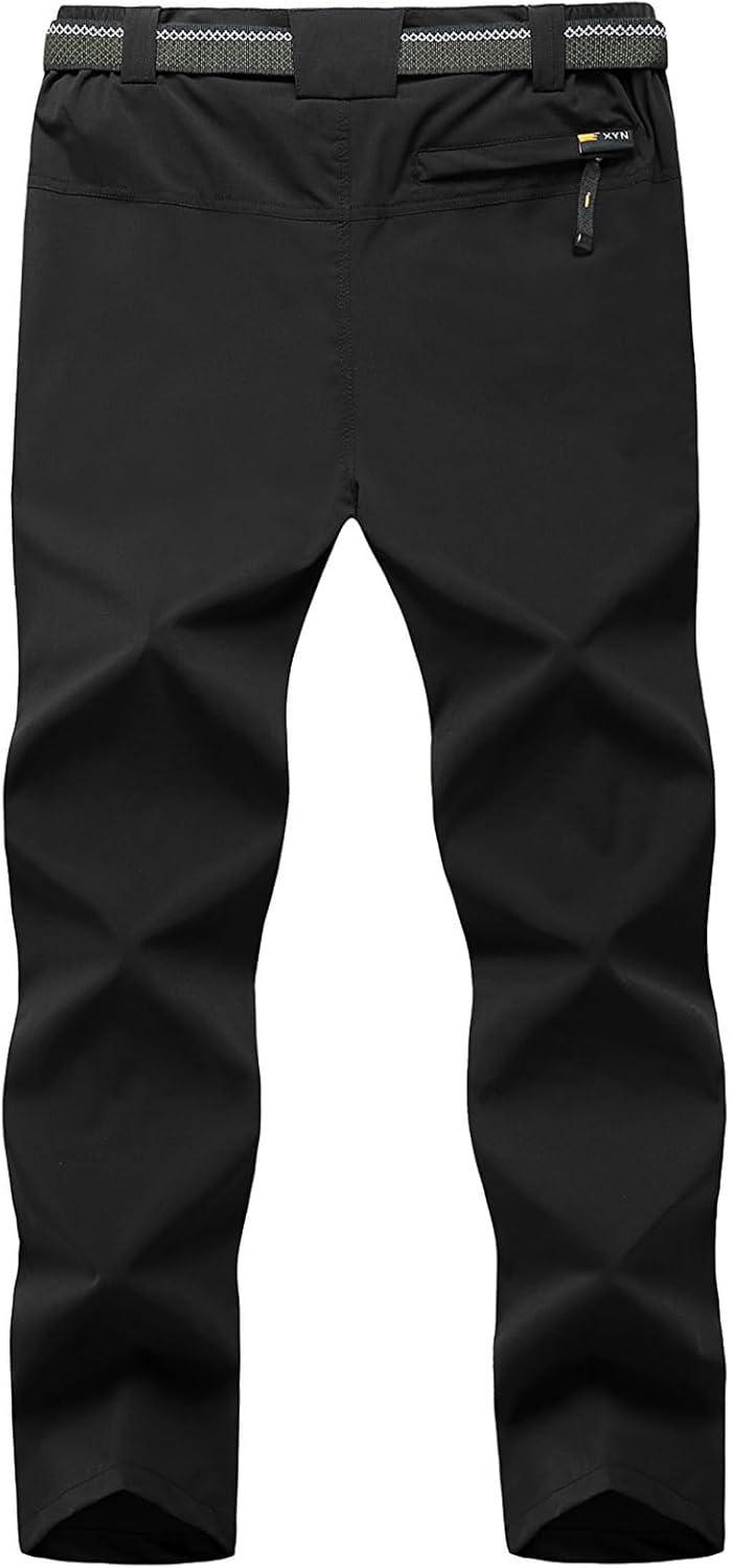 imageTBMPOY Mens Lightweight Hiking Pants with Belt 5 Zip Pockets Waterproof QuickDry Travel Fishing Work Outdoor PantsA3thin Black