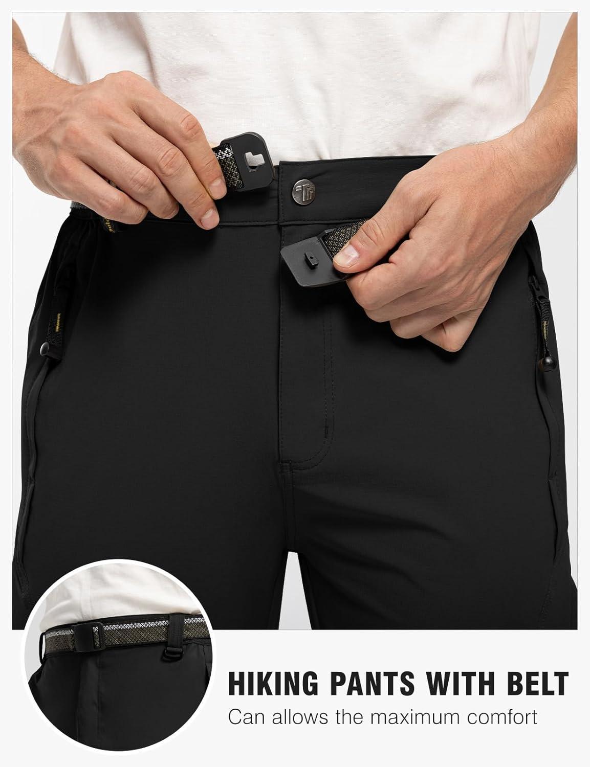 imageTBMPOY Mens Lightweight Hiking Pants with Belt 5 Zip Pockets Waterproof QuickDry Travel Fishing Work Outdoor PantsA3thin Black