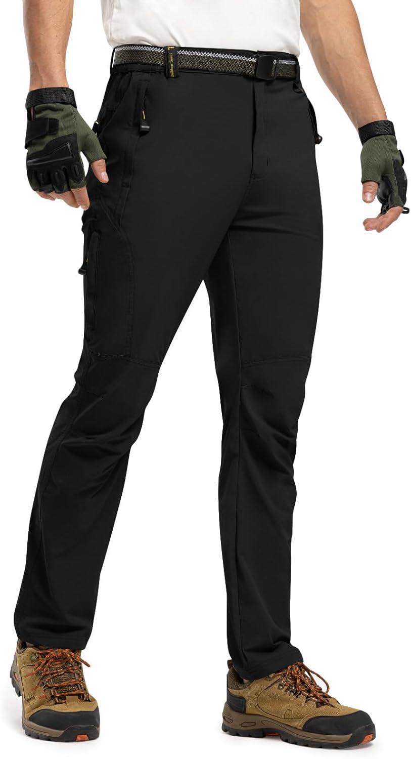 imageTBMPOY Mens Lightweight Hiking Pants with Belt 5 Zip Pockets Waterproof QuickDry Travel Fishing Work Outdoor PantsA3thin Black