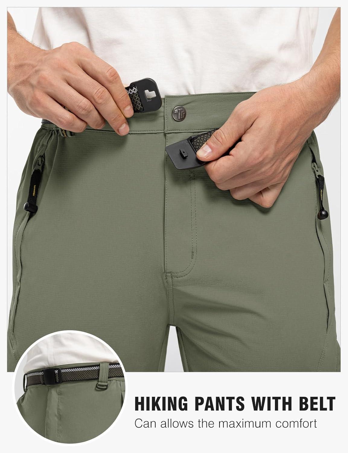 imageTBMPOY Mens Lightweight Hiking Pants with Belt 5 Zip Pockets Waterproof QuickDry Travel Fishing Work Outdoor PantsA5thin Sage Green