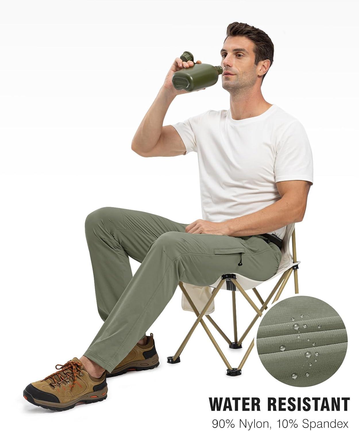 imageTBMPOY Mens Lightweight Hiking Pants with Belt 5 Zip Pockets Waterproof QuickDry Travel Fishing Work Outdoor PantsA5thin Sage Green