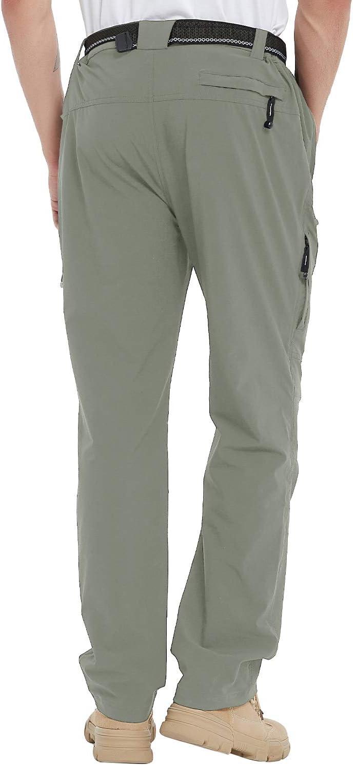 imageTBMPOY Mens Lightweight Hiking Pants with Belt 5 Zip Pockets Waterproof QuickDry Travel Fishing Work Outdoor PantsA5thin Sage Green