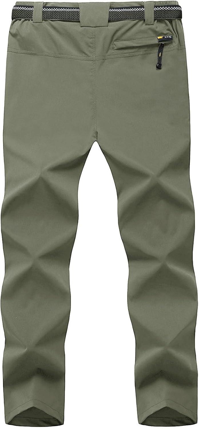 imageTBMPOY Mens Lightweight Hiking Pants with Belt 5 Zip Pockets Waterproof QuickDry Travel Fishing Work Outdoor PantsA5thin Sage Green