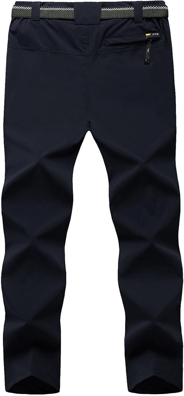 imageTBMPOY Mens Lightweight Hiking Pants with Belt 5 Zip Pockets Waterproof QuickDry Travel Fishing Work Outdoor PantsA6thin Navy