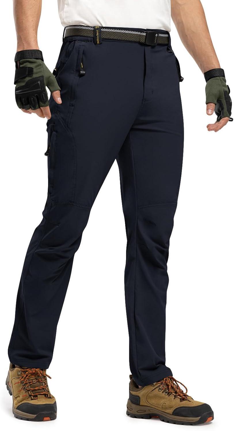imageTBMPOY Mens Lightweight Hiking Pants with Belt 5 Zip Pockets Waterproof QuickDry Travel Fishing Work Outdoor PantsA6thin Navy