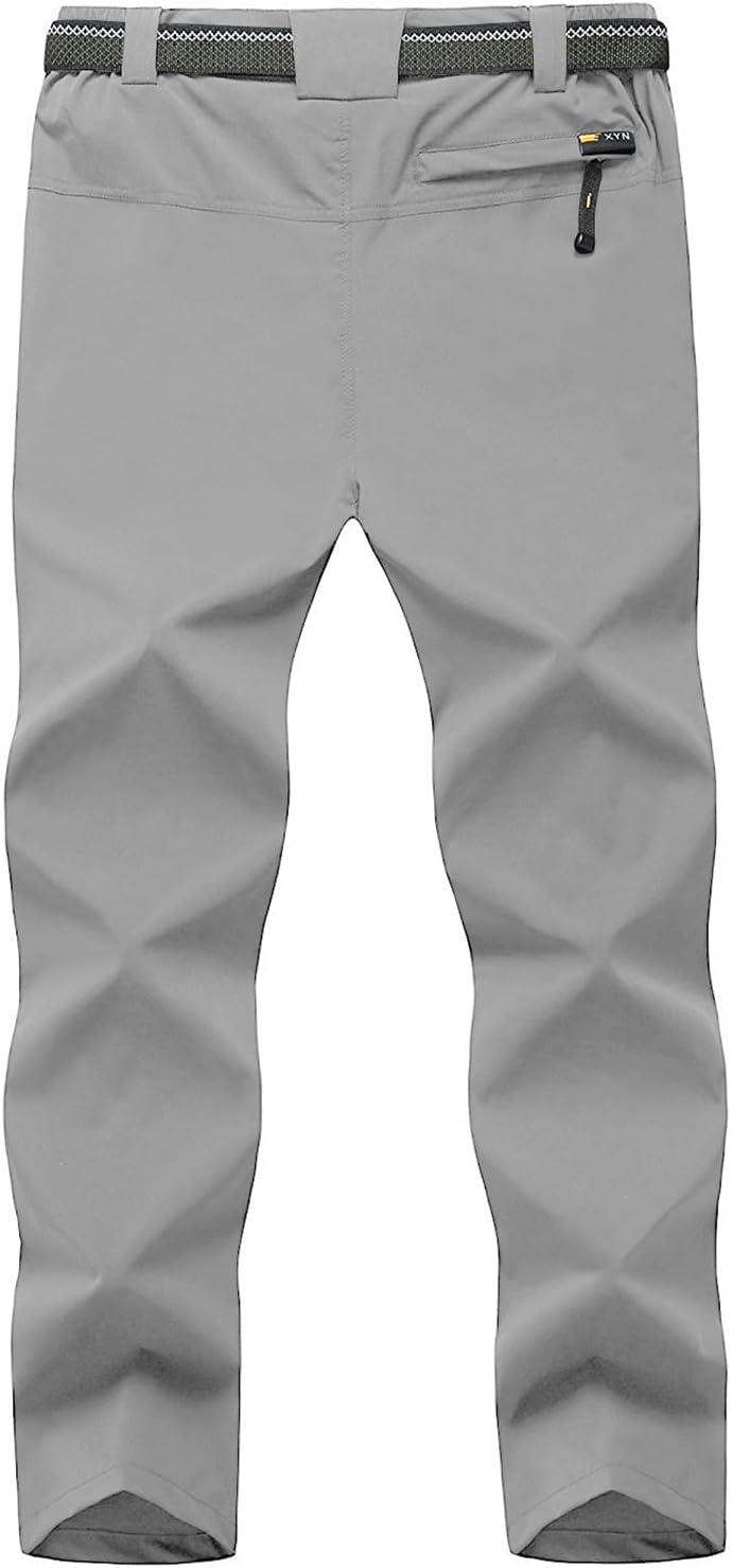imageTBMPOY Mens Lightweight Hiking Pants with Belt 5 Zip Pockets Waterproof QuickDry Travel Fishing Work Outdoor PantsA7thin Light Gray