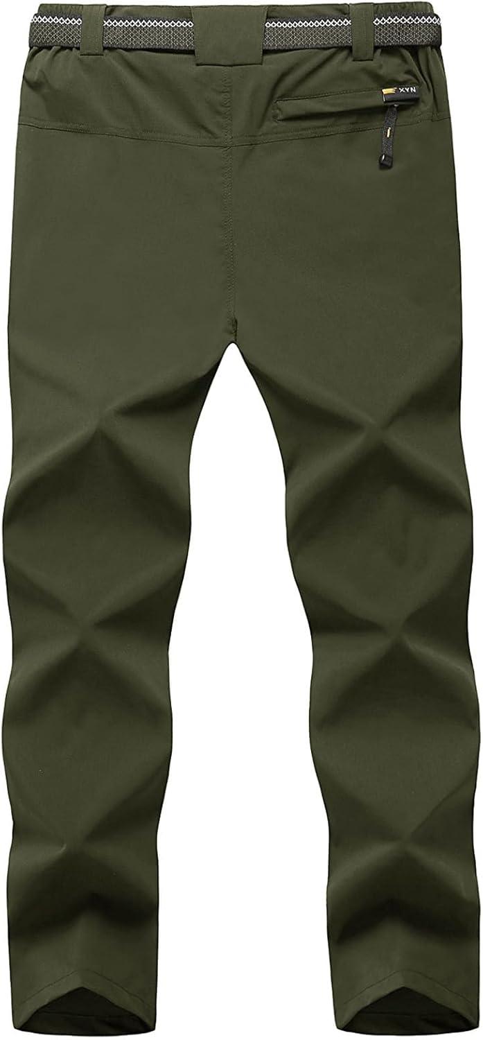 imageTBMPOY Mens Lightweight Hiking Pants with Belt 5 Zip Pockets Waterproof QuickDry Travel Fishing Work Outdoor PantsA8thin Green