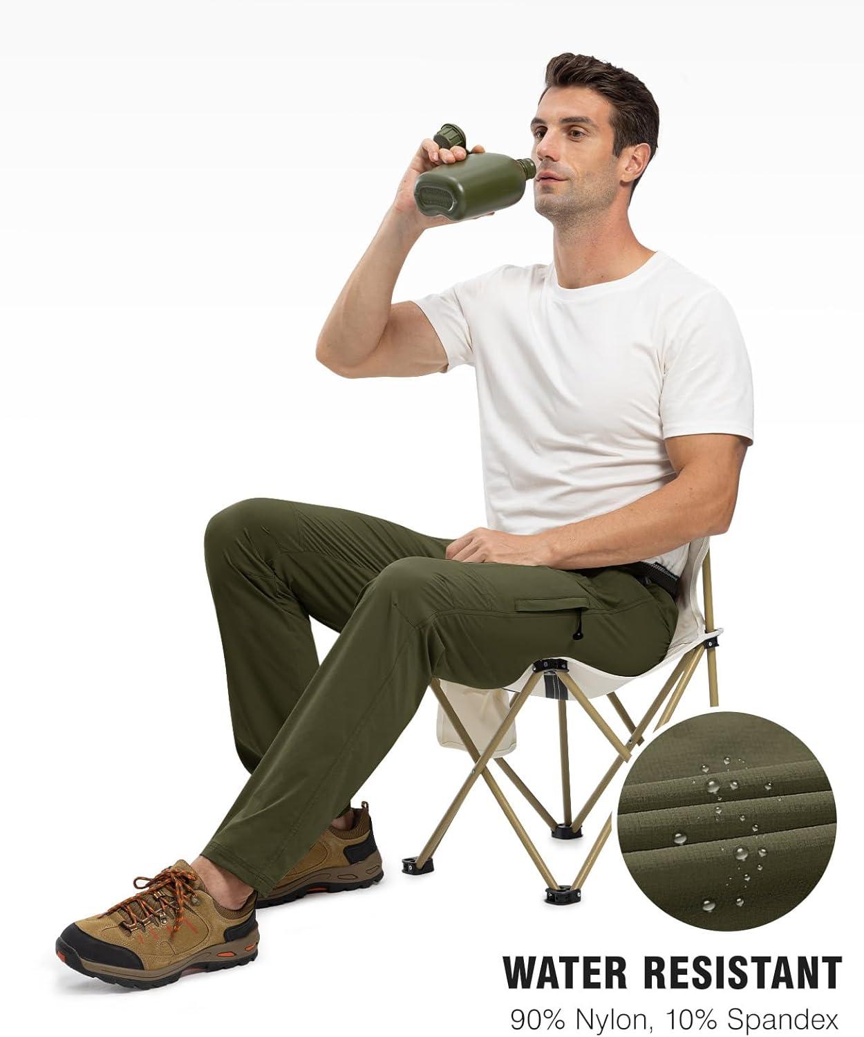 imageTBMPOY Mens Lightweight Hiking Pants with Belt 5 Zip Pockets Waterproof QuickDry Travel Fishing Work Outdoor PantsA8thin Green