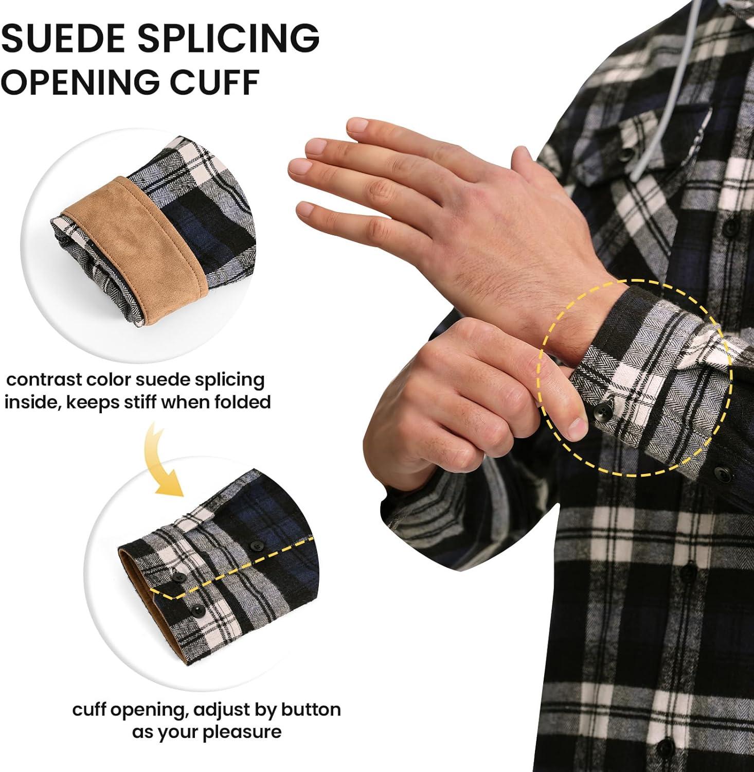 imageTBMPOY Mens Lightweight Hoodie Shirts Plaid Flannel Button Up Long Sleeve Pajamas with Pockets Hoodie Fall Casual OutfitsBlack Navy