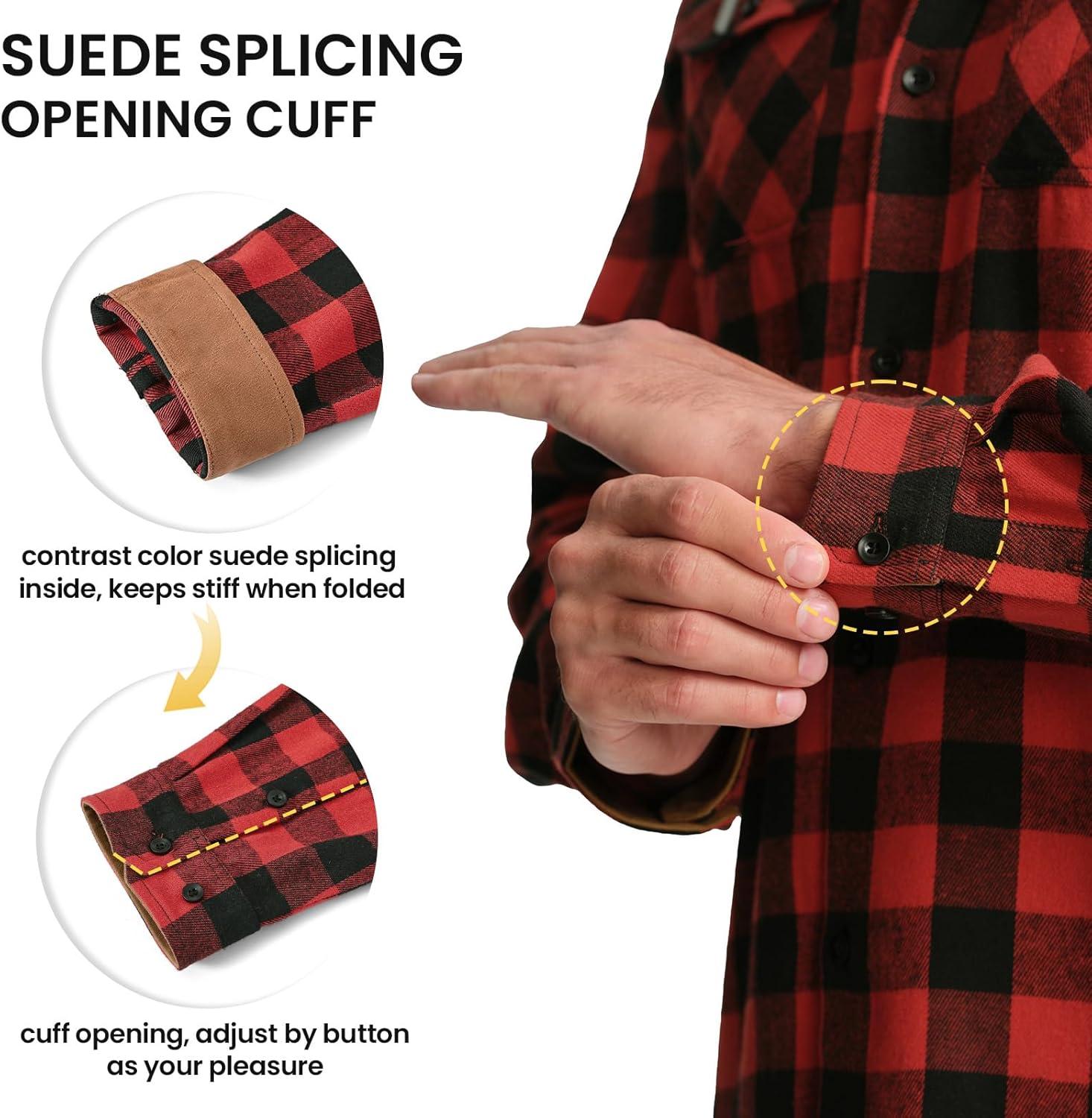 imageTBMPOY Mens Lightweight Hoodie Shirts Plaid Flannel Button Up Long Sleeve Pajamas with Pockets Hoodie Fall Casual OutfitsBlack Red